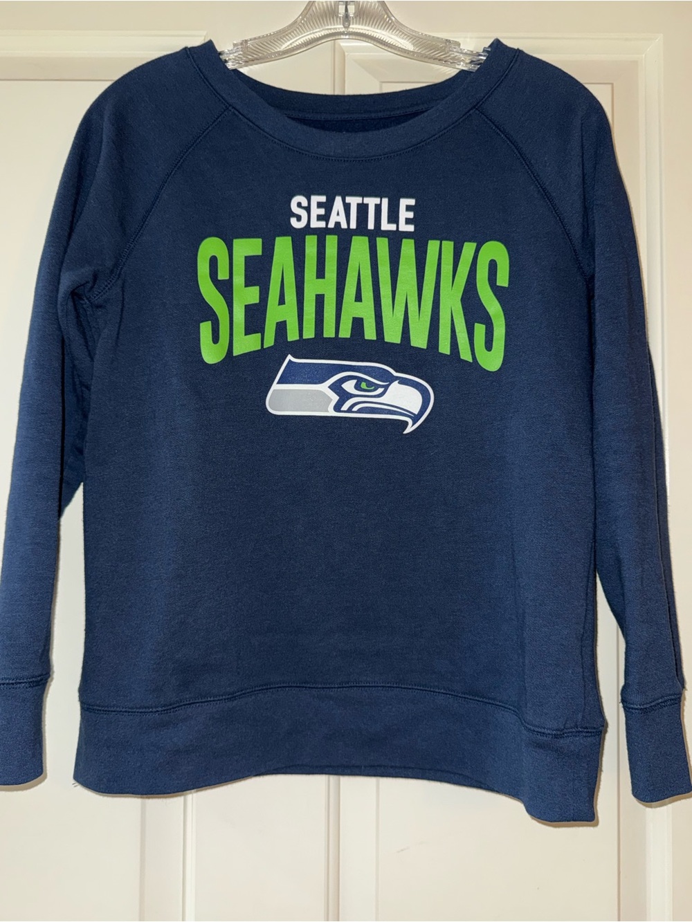 NFL Navy Seattle Seahawks Crewneck Sweatshirt with Neon Green Logo